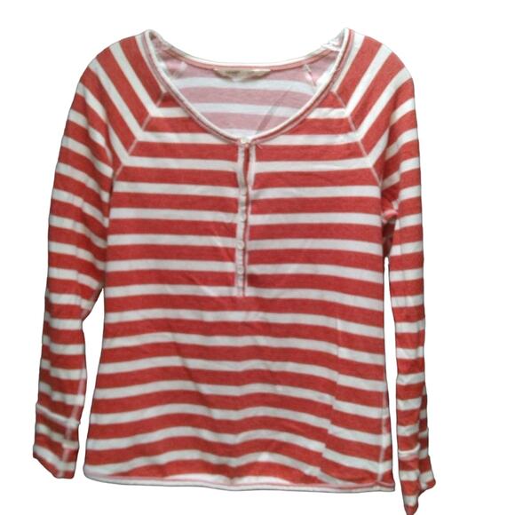 Old Navy Women’s Red White Striped Long Sleeve Knit Top Size S | Half Button Up - Picture 1 of 4